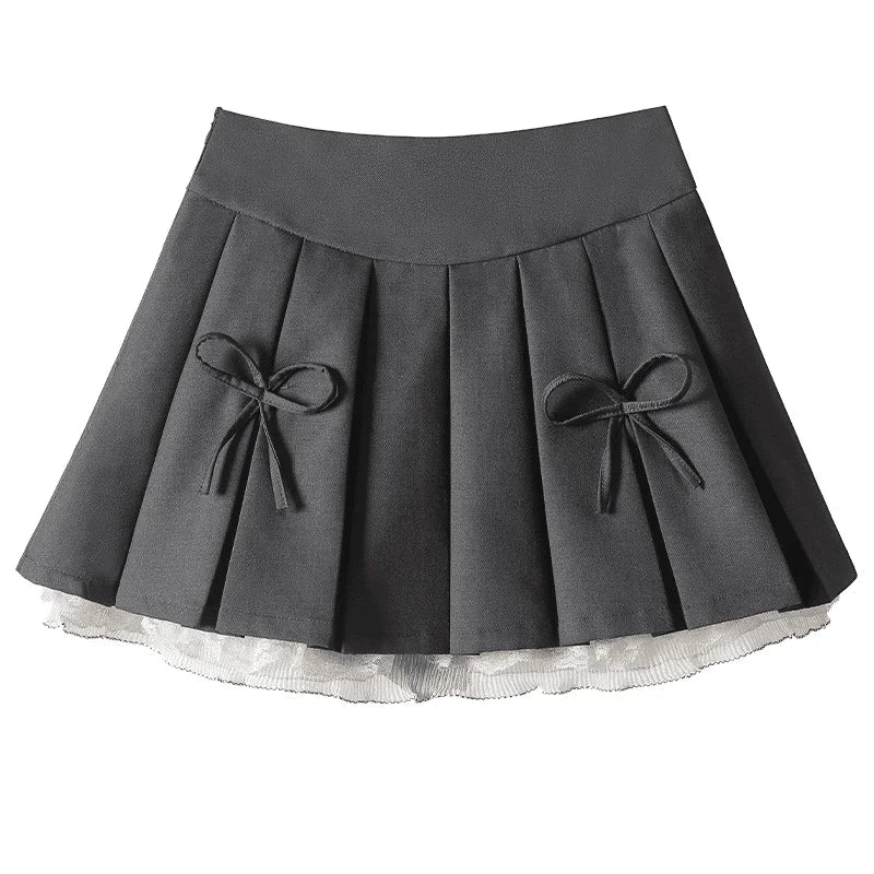Sweet  Knot Pleated High Waist f Skirt Women's 2024 New Sle Splice Lace Sexy A-Line ort Skirt Commute Korean ...