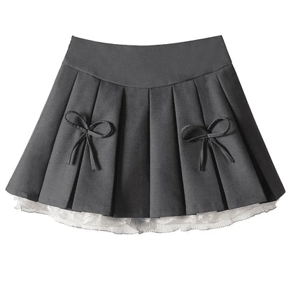 Sweet  Knot Pleated High Waist f Skirt Women's 2024 New Sle Splice Lace Sexy A-Line ort Skirt Commute Korean ...
