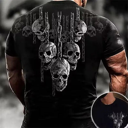 Apex Ritual – スカルデジタルプリントTシャツ – 大胆なグラフィッククルーネックストリートウェアTシャツ