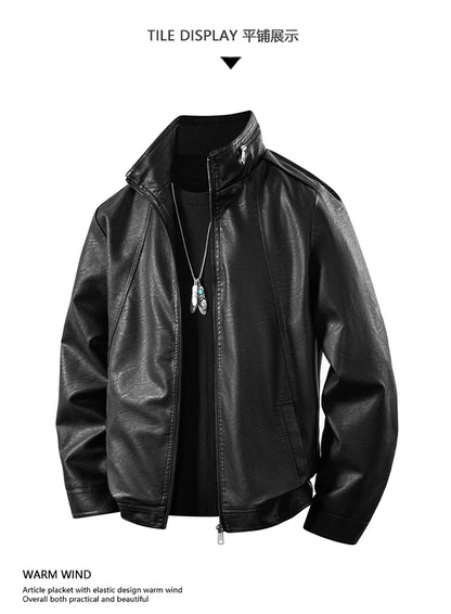 Plus Size 8XL 7XL New Leather Jacket for Men in Spring  Autumn Stand Up Collar Leather Jacket High-end Thin Casual Jacket