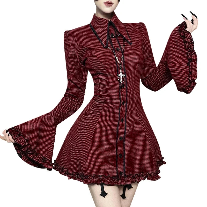 Women's Plaid Tie-Up Shirt Mini Dress