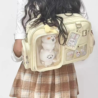 Harajuku Pin Doll 20cm Display Ita Bag Women PU Leather Preppy Style Large Capacity Shoulder Bag Ladies Daily Crossbody Bag Chic