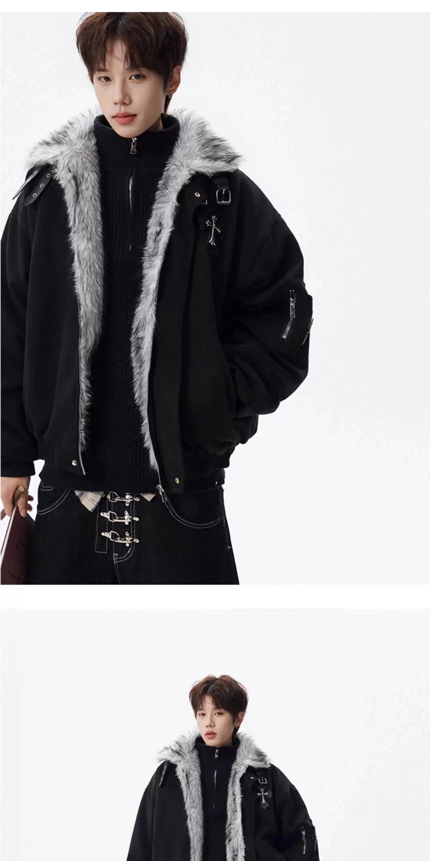 PFNW Fashion Versatile Warm Coat Autumn Winter New Men's Fur Collar High Quality Thick Cotton Jacket 28L1062