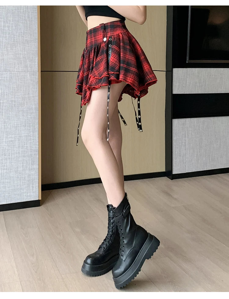 Sexy Plaid Pleated Mini Skirts For Women Y2k Casual Simple Korean Fashion Preppy Style Vintage Chic High Waist Faldas Hotsweet