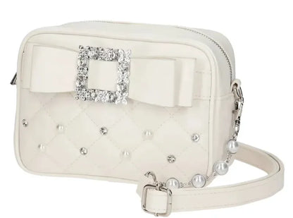 Japanese Style Liz Bag Mine Lolita Love Rhinestone Bow Crossbody Handbag Women Girls Sweet Heart Shaped Pink Pu Shoulder Bag