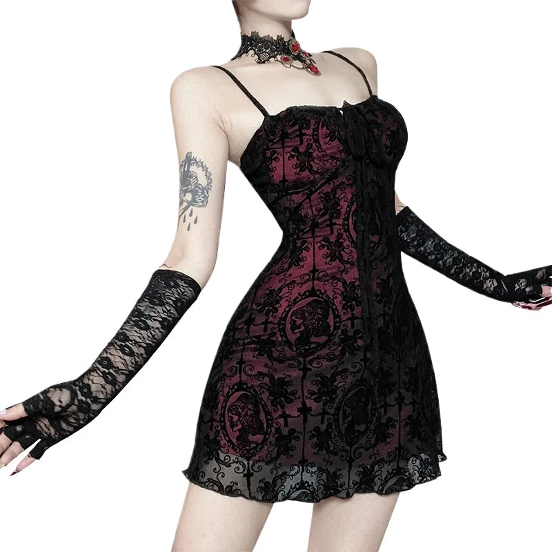 Women's Gothic Cross Strap Mini Dress
