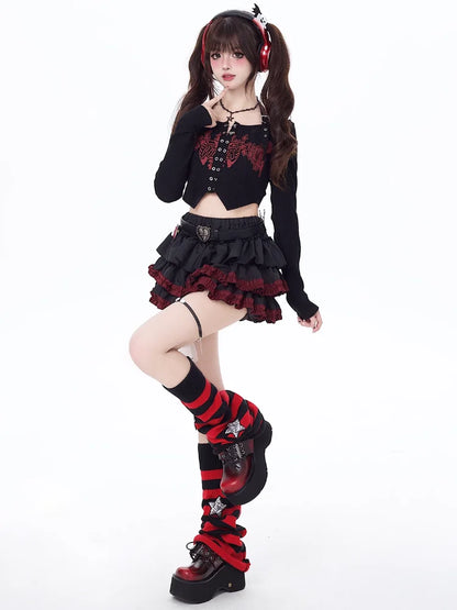 Y2k Mini Skirts Summer Women Black Gothic A-Line Pleated Skirt Harajuku Vintage 90s Aesthetic Kawaii Skirt 2000s Clothes