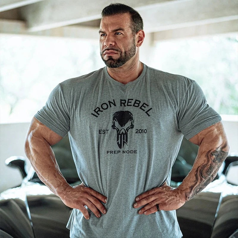 IR Series Hard Core Short Sleeve T-shirt Sport Print Round Neck Simple Sweat Absorbent Fitness Men's Clothing Training Loose