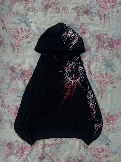 Women's Gothic Minimalist Graffiti Zip-Up Hoodie