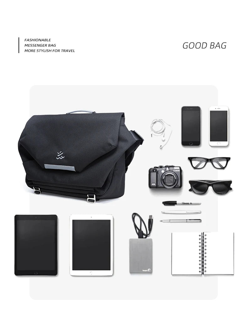 MOYYI Design Large Laptop Messenger Bag for Men Waterproof Travel Crossbody Shoulder Bag Reflective Cycling College School Bag
