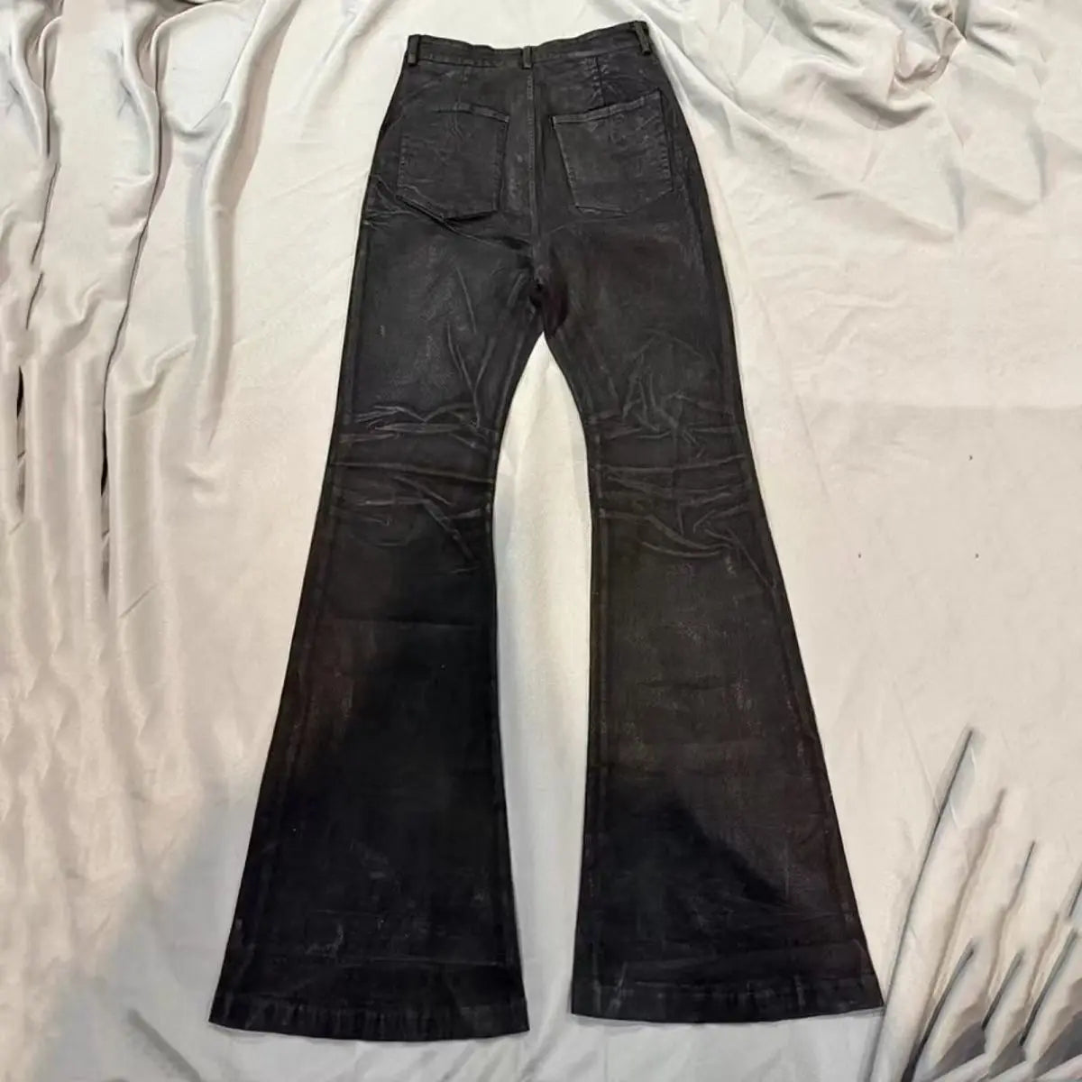 American retro heavy industry men and women black gothic retro casual loose jeans High street coated micro-flare jeans