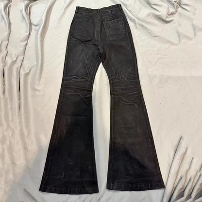 American retro heavy industry men and women black gothic retro casual loose jeans High street coated micro-flare jeans