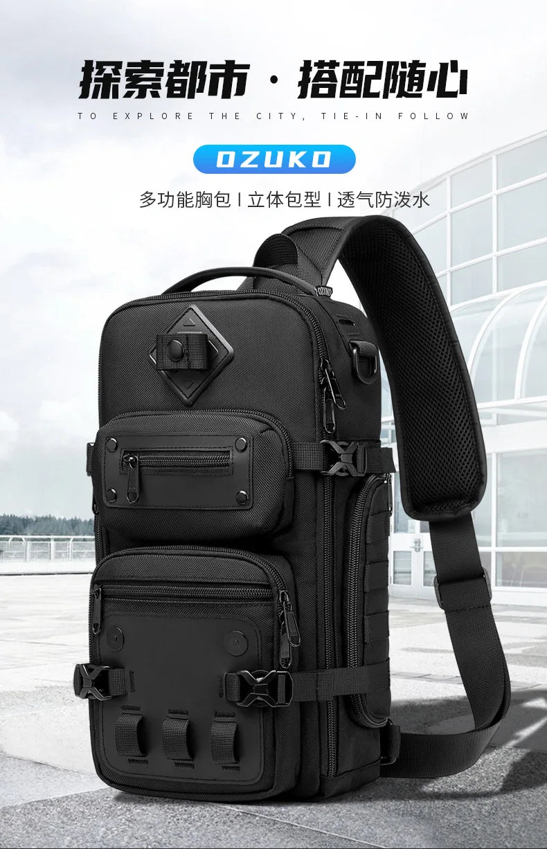 Ozuko Belly Bags Men's Chest Bag Outdoor Tactical One Shoulder Crossbody Bag High Capacity Waterproof Sports Bag For Man