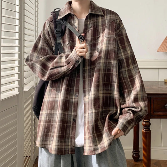 Men's Vintage Streetwear Plaid Button Shirt