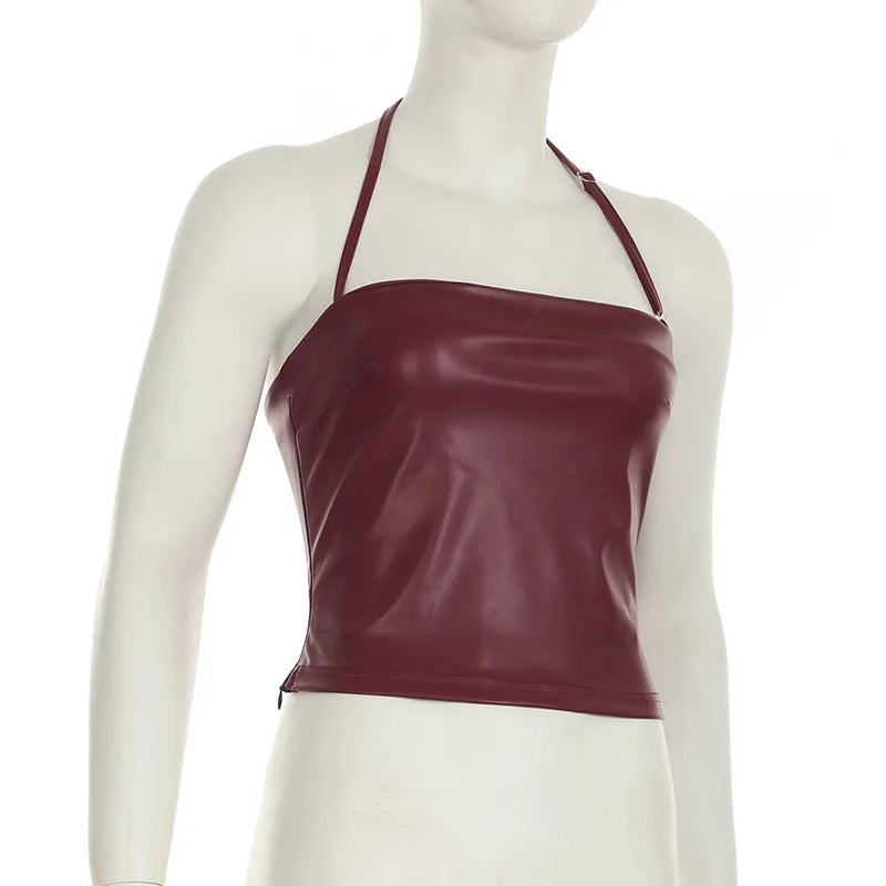 Women's Wine Red Backless Strap Tank Top