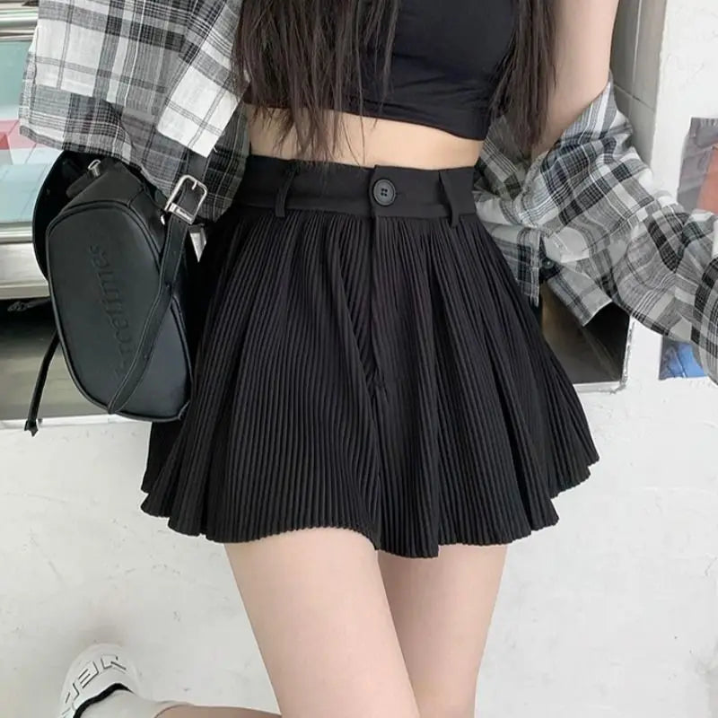Solid Shorts Women Summer Folds All-match High Waist Stylish Popular Aesthetic Fashion Korean Style Шорты Женские Летние Chic