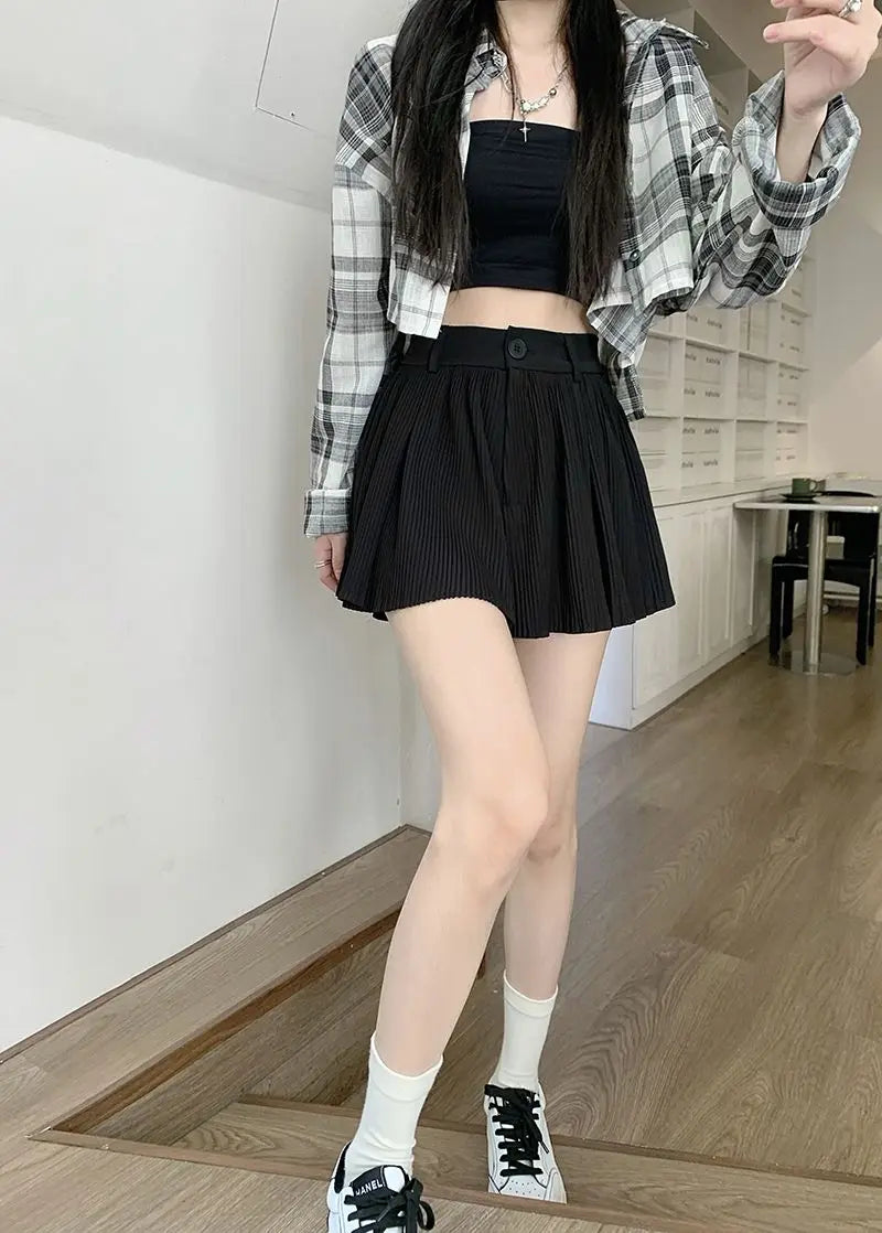 Solid Shorts Women Summer Folds All-match High Waist Stylish Popular Aesthetic Fashion Korean Style Шорты Женские Летние Chic