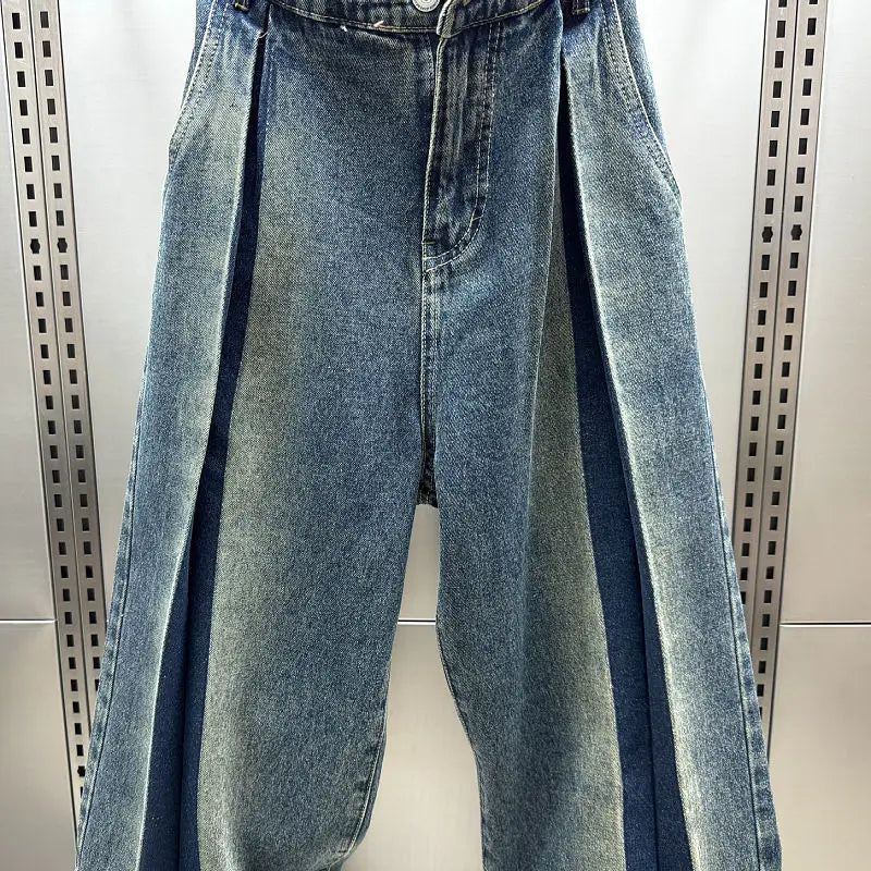 Loose Wide Leg Folded Hip Hop Jeans Harajuku Streetwear Trousers High Quality Luxury Brand Men Clothing