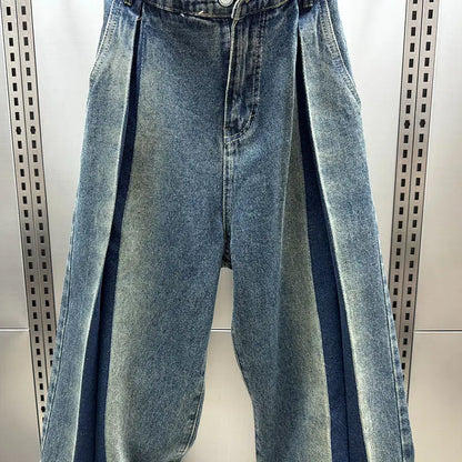 Loose Wide Leg Folded Hip Hop Jeans Harajuku Streetwear Trousers High Quality Luxury Brand Men Clothing
