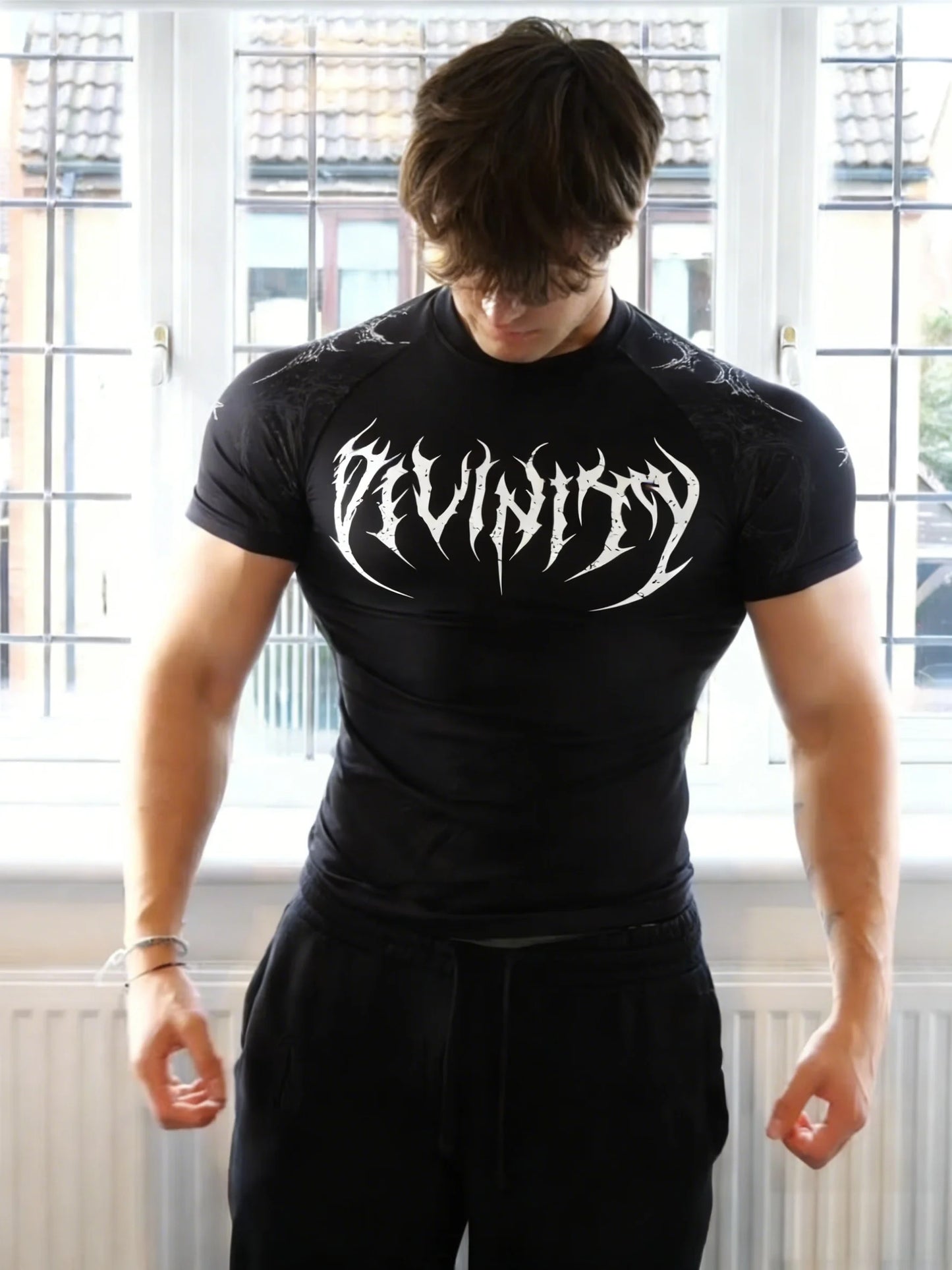 Men'S Athletic Fitness T-Shirt, Summer Quick-Dry Compression Shirt, Stylish Gothic Print Men'S Sports Top