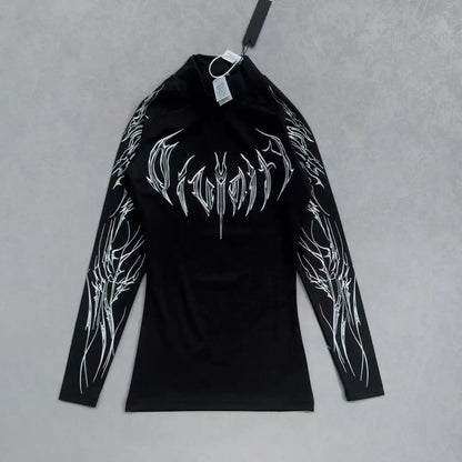 Apex Ritual – レディース長袖オフショルダーレタープリントトップス – タイトフィットカジュアルストリートウェアTシャツ