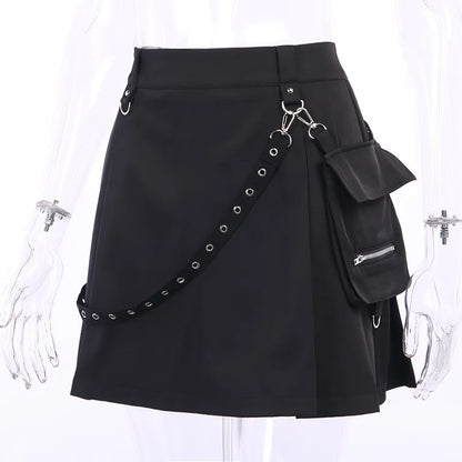 Harajuku Gothic Pocket Skirt Women 2023 Summer New A Line Sexy High Waist Preppy Streetwear Slim Split Female Goth Clothing