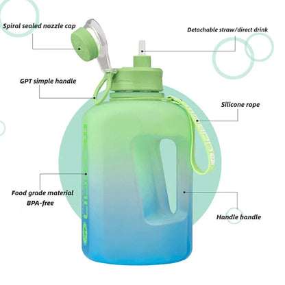 Apex Ritual – ストロー付きスポーツウォーターボトル2L – 目盛り付き大容量フィットネスボトル