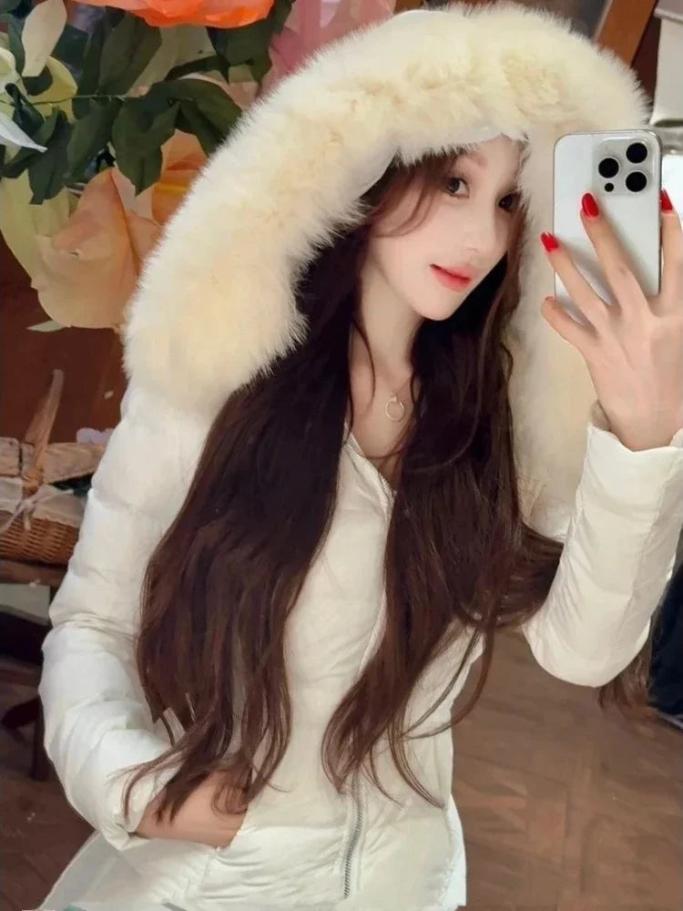 French Casual Long Sleeve Parka Coat Women's Design Hepburn Chic Hooded Zipper Coat Fashion Warm Retro Slim Coat New Style