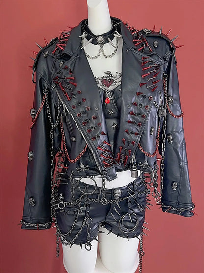 Women's Y2K Rivet Chain PU Leather Jacket