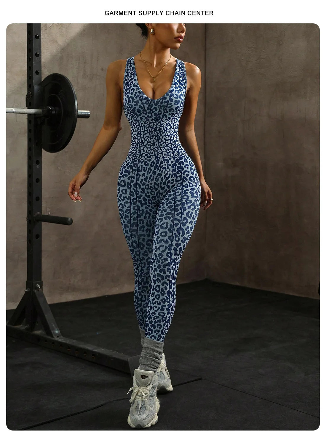 Women's Leopard Print Cross-Back Yoga Jumpsuit