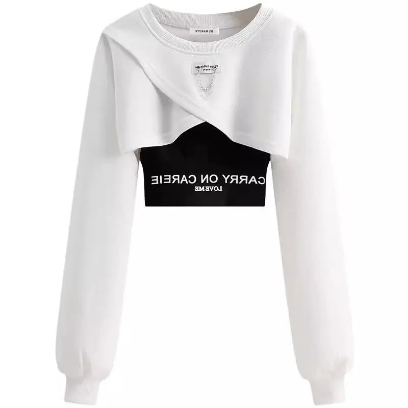 Spring Autumn Women Fashion Crop Sweatshirt Letter Sling Print Pants 1 or 3 Piece Set Lady Cool Streetwear Outfits Tops Trousers