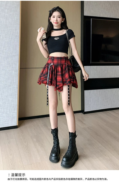 Sexy Plaid Pleated Mini Skirts For Women Y2k Casual Simple Korean Fashion Preppy Style Vintage Chic High Waist Faldas Hotsweet