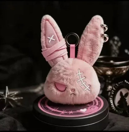 Halloween Gothic Bunny Plush Keychain RabbitBag Charm with Bandage Desian Kawaii Key Ring Pendant Car Bag Ornament Gift