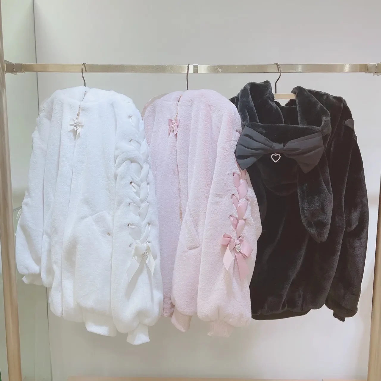 High Quality Japanese Winter New Sweet Cute Mine Cute Rabbit Ear Plush Cotton Coat Jacket Girl Lolita Fur Coats Women Parkas