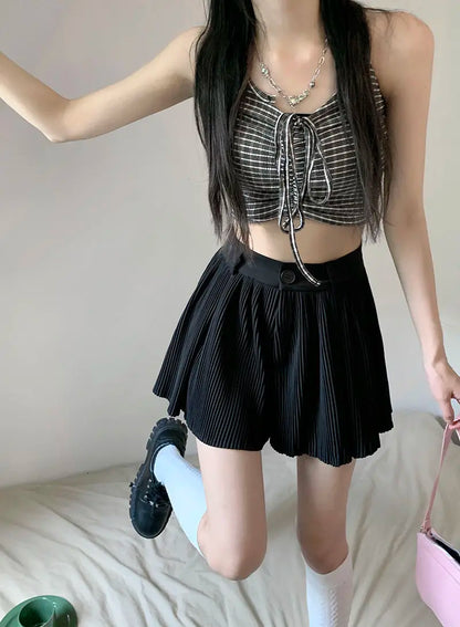 Solid Shorts Women Summer Folds All-match High Waist Stylish Popular Aesthetic Fashion Korean Style Шорты Женские Летние Chic