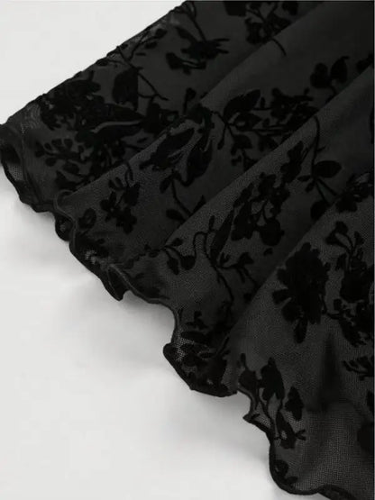 Sexy Womens Dress Temperament Embroidered Slim Fashion Elegant Evening Gown Long Sleeve Lace Strappy High Waist A-Line Vestido