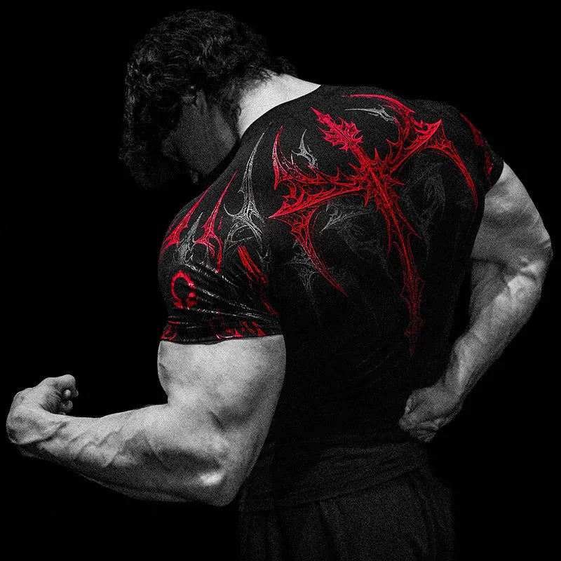 Gothic Battle Axe Short Sleeved Men's Quick Drying Stretch Fitness Suit For Summer Sports With Tight Compression Cuffs T-shirt