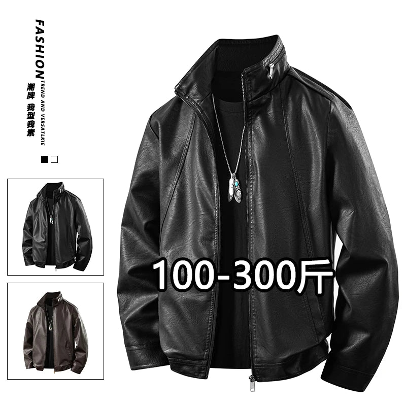 Plus Size 8XL 7XL New Leather Jacket for Men in Spring  Autumn Stand Up Collar Leather Jacket High-end Thin Casual Jacket