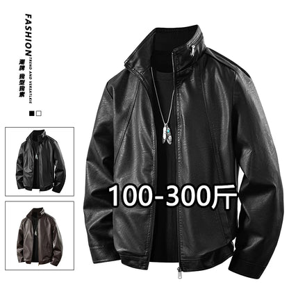 Plus Size 8XL 7XL New Leather Jacket for Men in Spring  Autumn Stand Up Collar Leather Jacket High-end Thin Casual Jacket