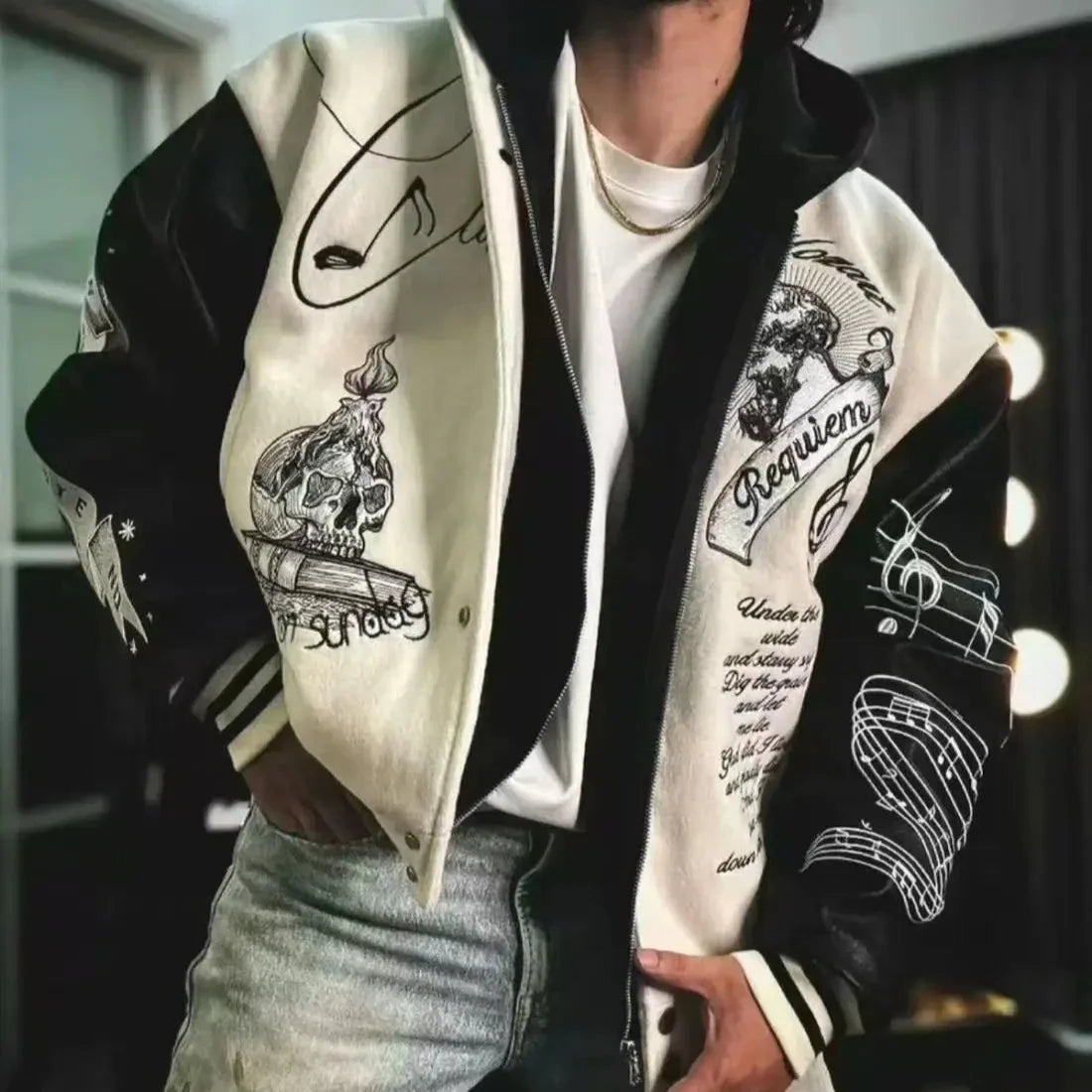 Embroidery Baseball Bomber Jacket Men Spring Autumn Varsity Jacket Spliced Leather Sleeves Streewear Baseball Coats Men Clothes