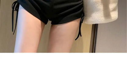 XS-5XL Shorts Women Black Wide-leg High Waist Shirring Lace-up All-match Streetwear Korean Fashion Summer Female Casual Y2k Chic