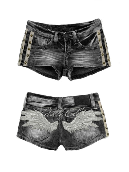 Women's Y2K Angel-Wing Denim Shorts Set