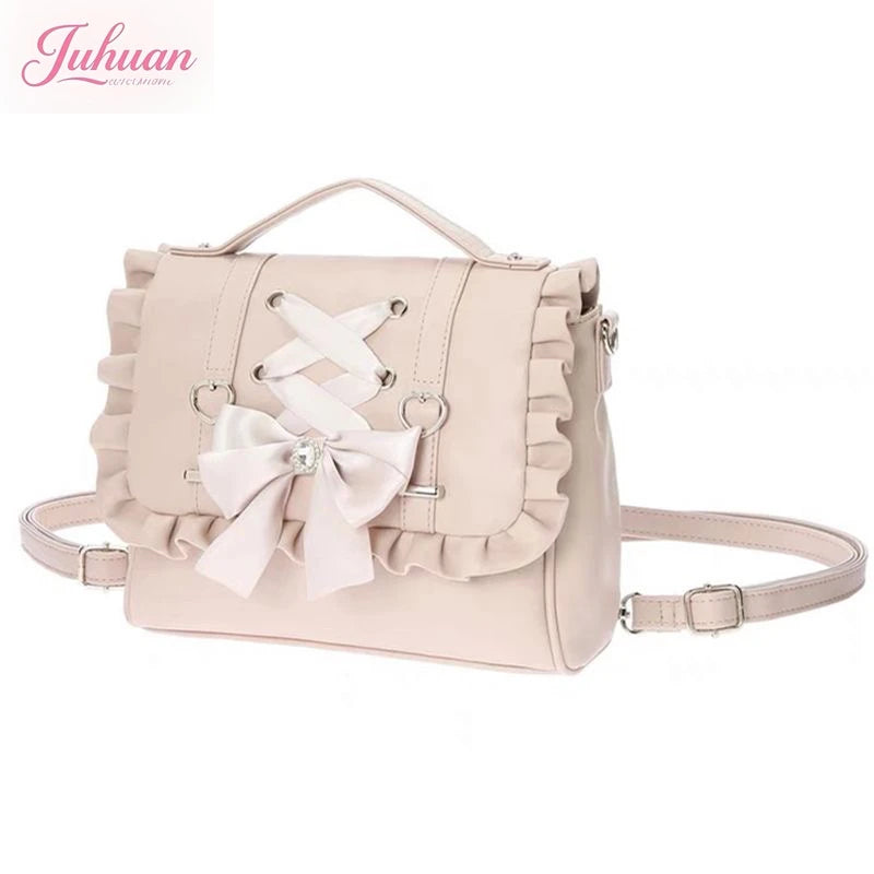 Mine Department Lolita Women's Bag Bow Control Strap Love Handbag Sweet Cute One Shoulder Oblique Span Women's Student Backpack