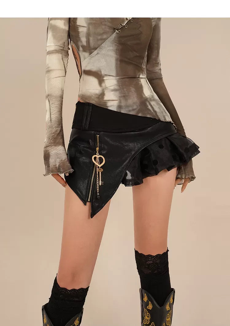 Summer Mini Skirt Sexy American High Street Party Versatile Mini Skirt Black Asymmetrical Metal Chain Punk Rock Gothic Skirt