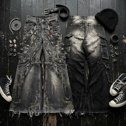 Women's Y2K Gothic Rivet Wide-Leg Baggy Jeans