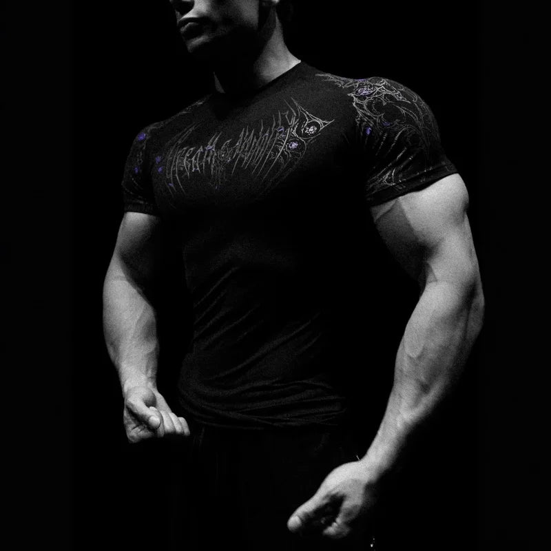 Muscular Men Trendy FitnessTShirt，Adopt American-Style Trendy Brand Sports Quick-Dry Breathable Short SleevesTShirt。