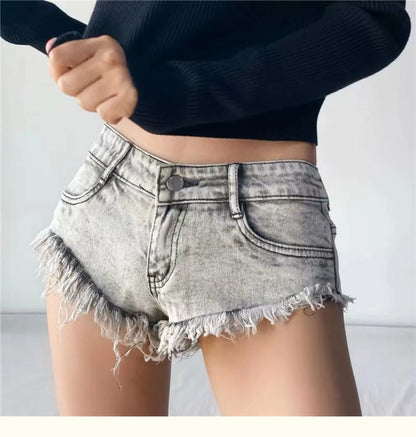 TVVOVVIN American Slim Sexy Versatile Women Spicy Girls Super Low Waist Super Short Tassels Denim Shorts Hot Women PY8E