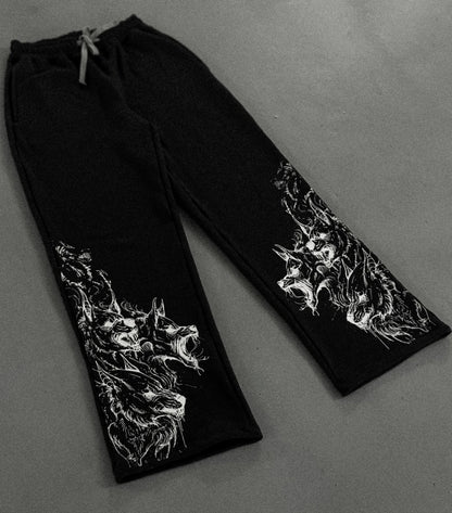 White Skull Gothic Casual Pants Mens American Retro Punk Dark Jogging Pants Harajuku Trend Sweatpants