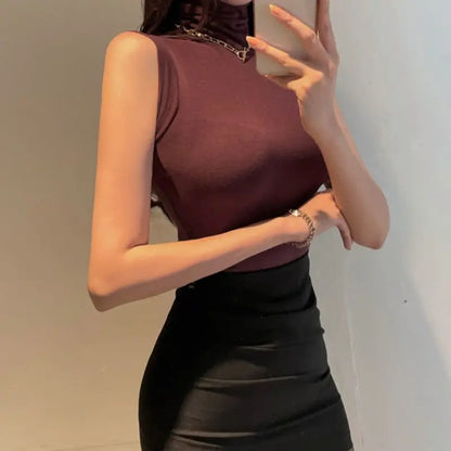 Women's Y2K Vintage Sleeveless Turtleneck Top