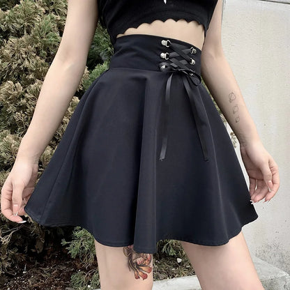 FICHOR Black Checkered Women's Gothic Skirt Women Pleated Spring Autumn Girl Hip Hop Female Punk Goth Mini Skirt Clubwear